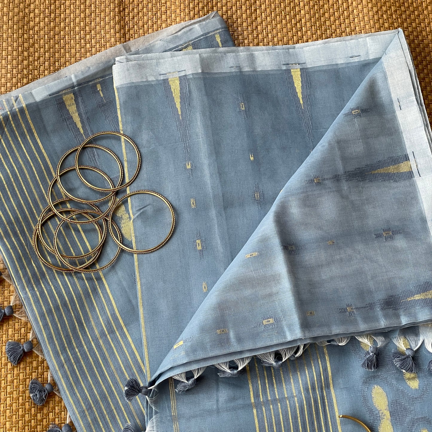 Ash Blue Cotton Silk Saree