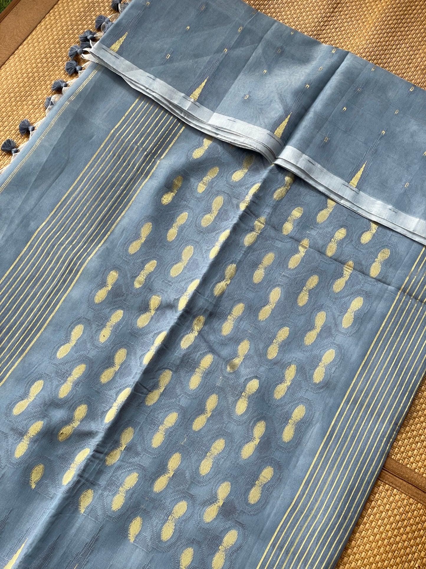 Ash Blue Cotton Silk Saree