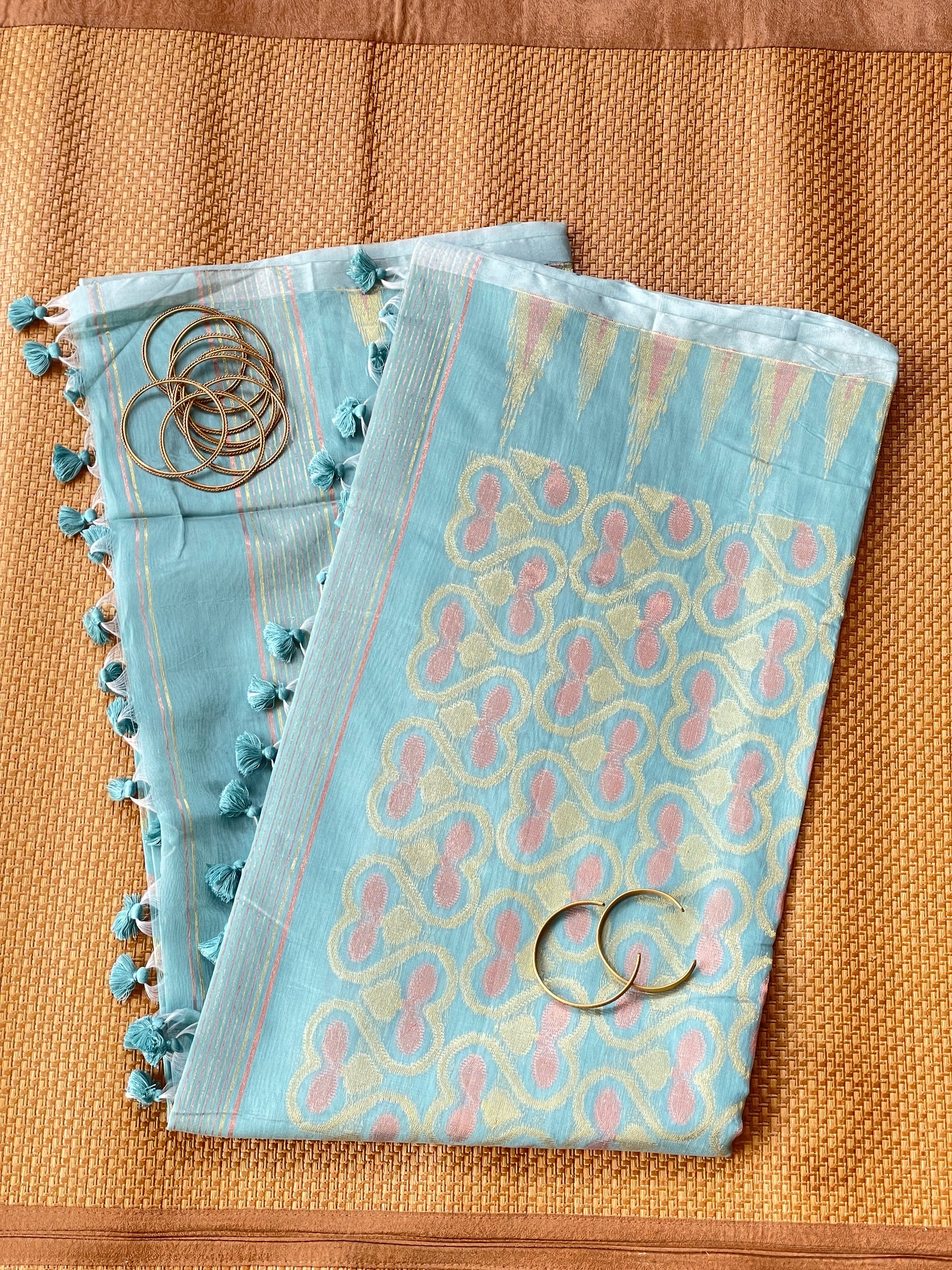 Aqua Cotton Silk Saree