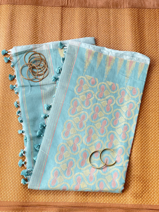 Aqua Cotton Silk Saree