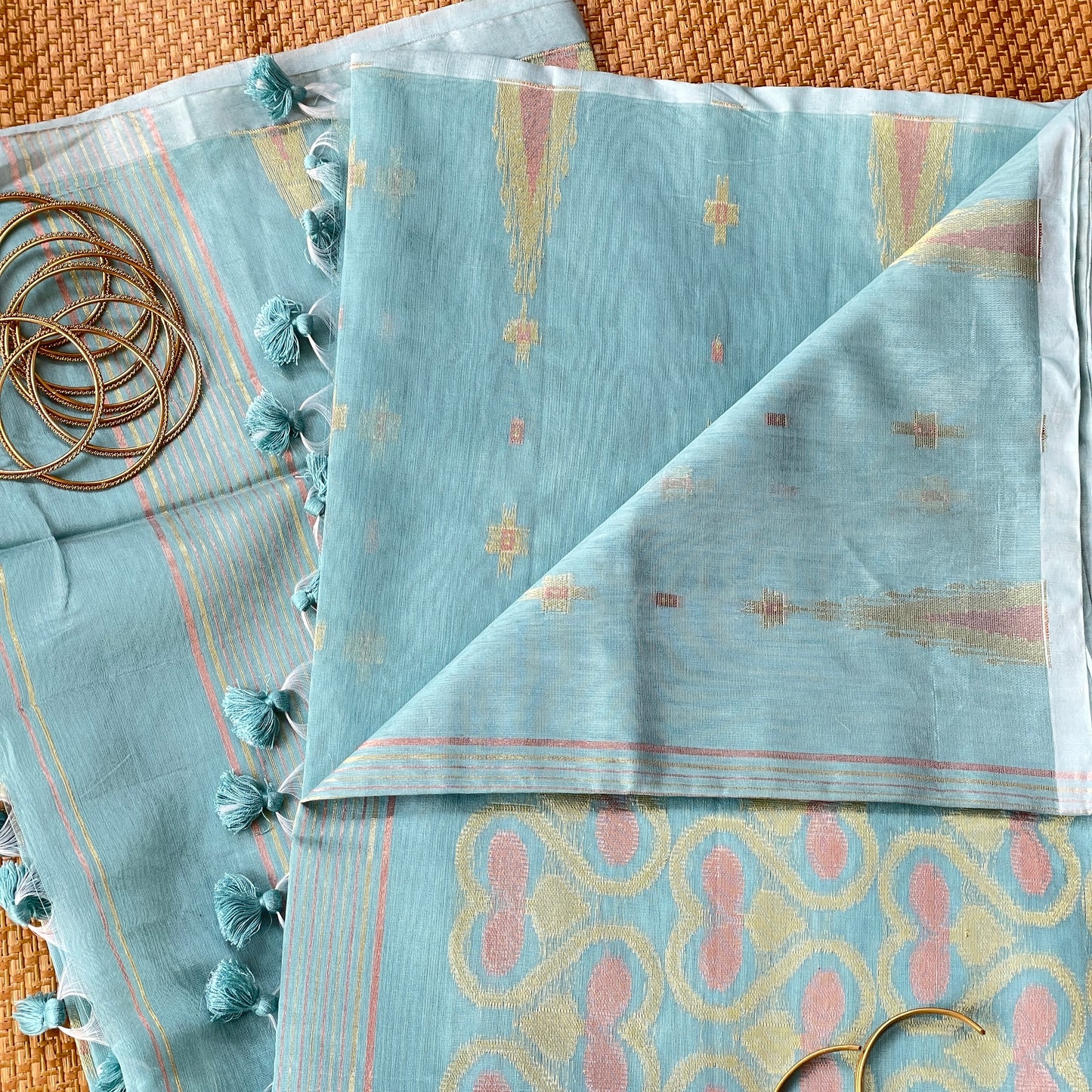 Aqua Cotton Silk Saree