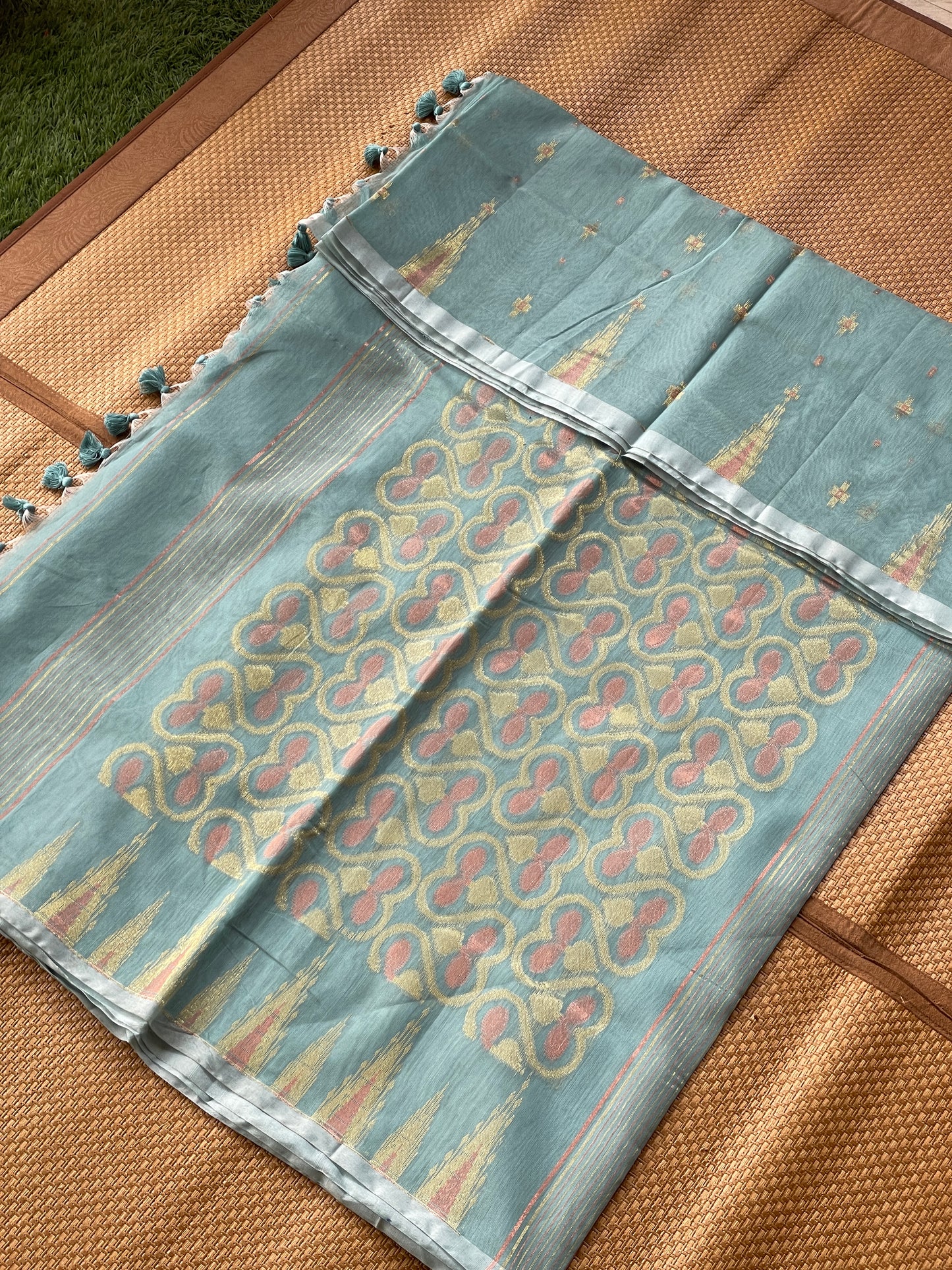 Aqua Cotton Silk Saree