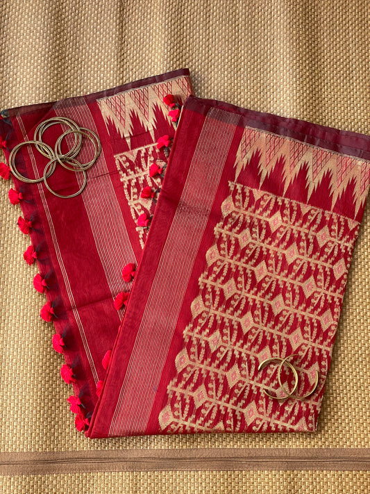 Maroon Cotton Silk Saree With Zari Pallu