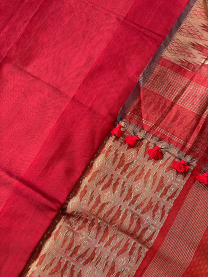Maroon Cotton Silk Saree With Zari Pallu