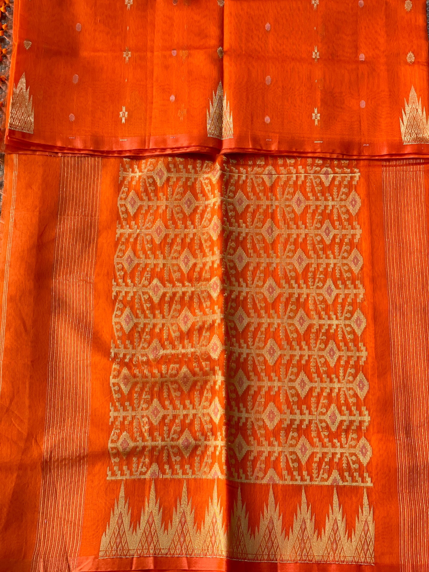 Orange Cotton Silk Saree With Zari Pallu