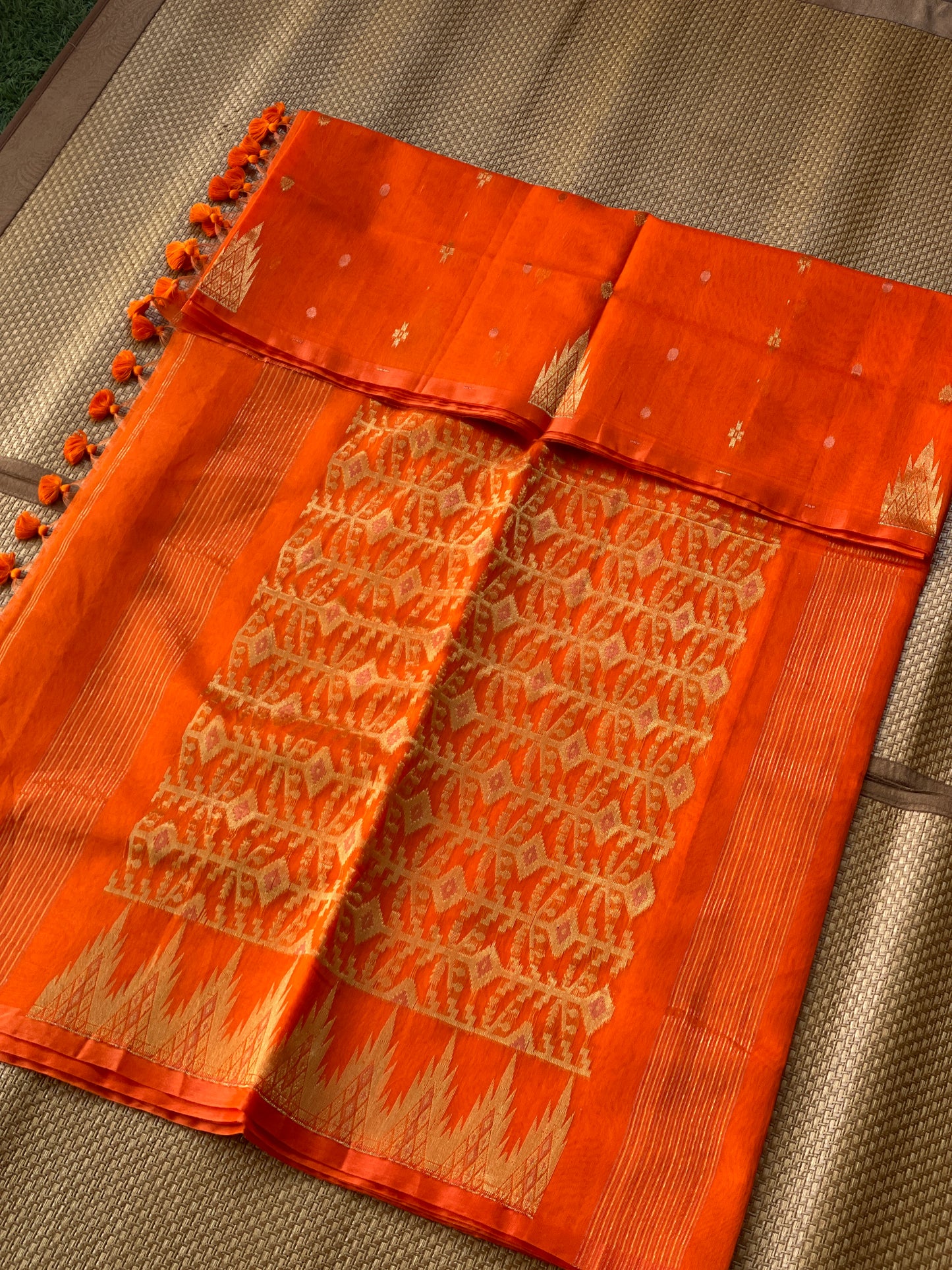 Orange Cotton Silk Saree With Zari Pallu