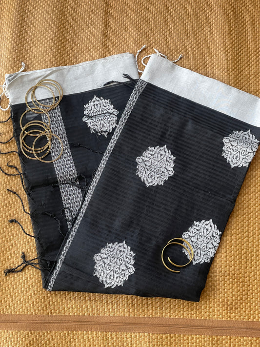 Black Mercerised Cotton Saree
