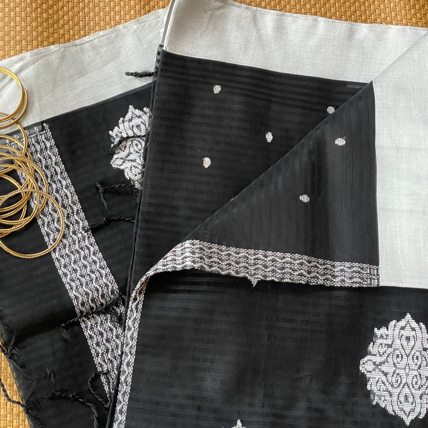 Black Mercerised Cotton Saree