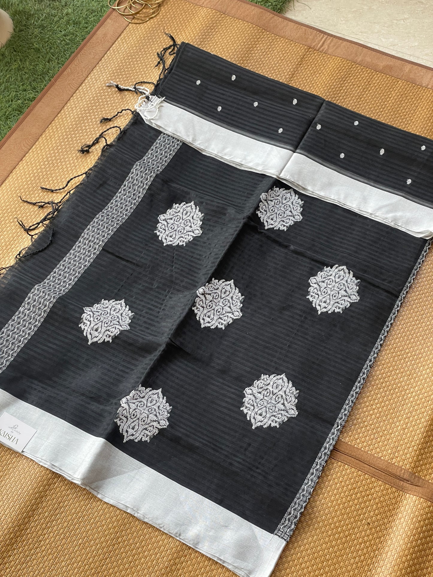 Black Mercerised Cotton Saree