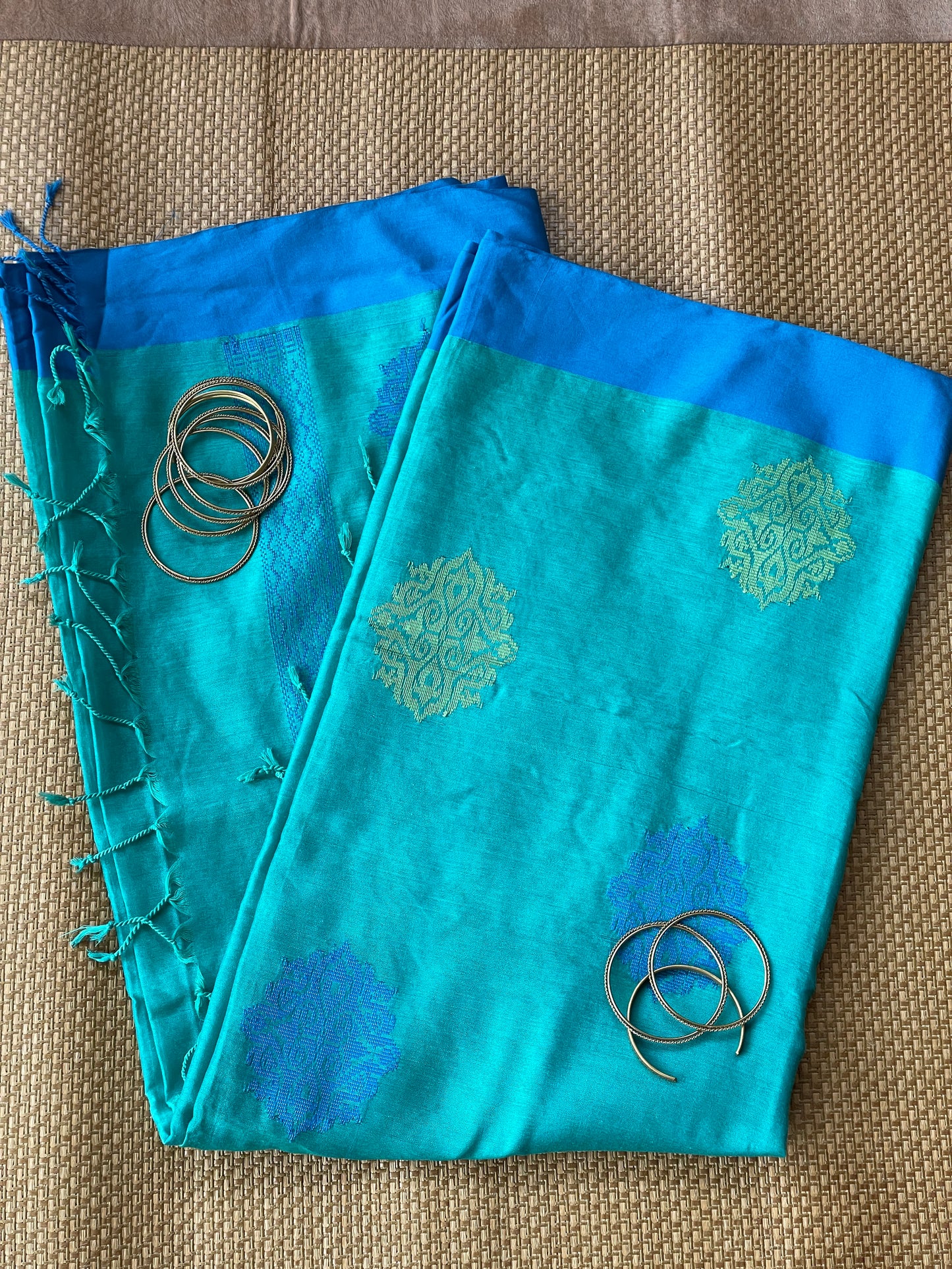Teal Mercerised Cotton Saree