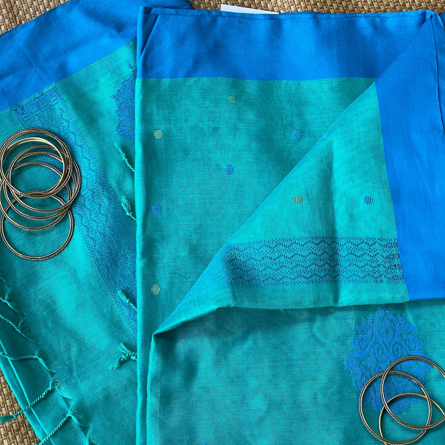 Teal Mercerised Cotton Saree