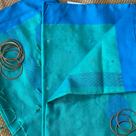 Teal Mercerised Cotton Saree