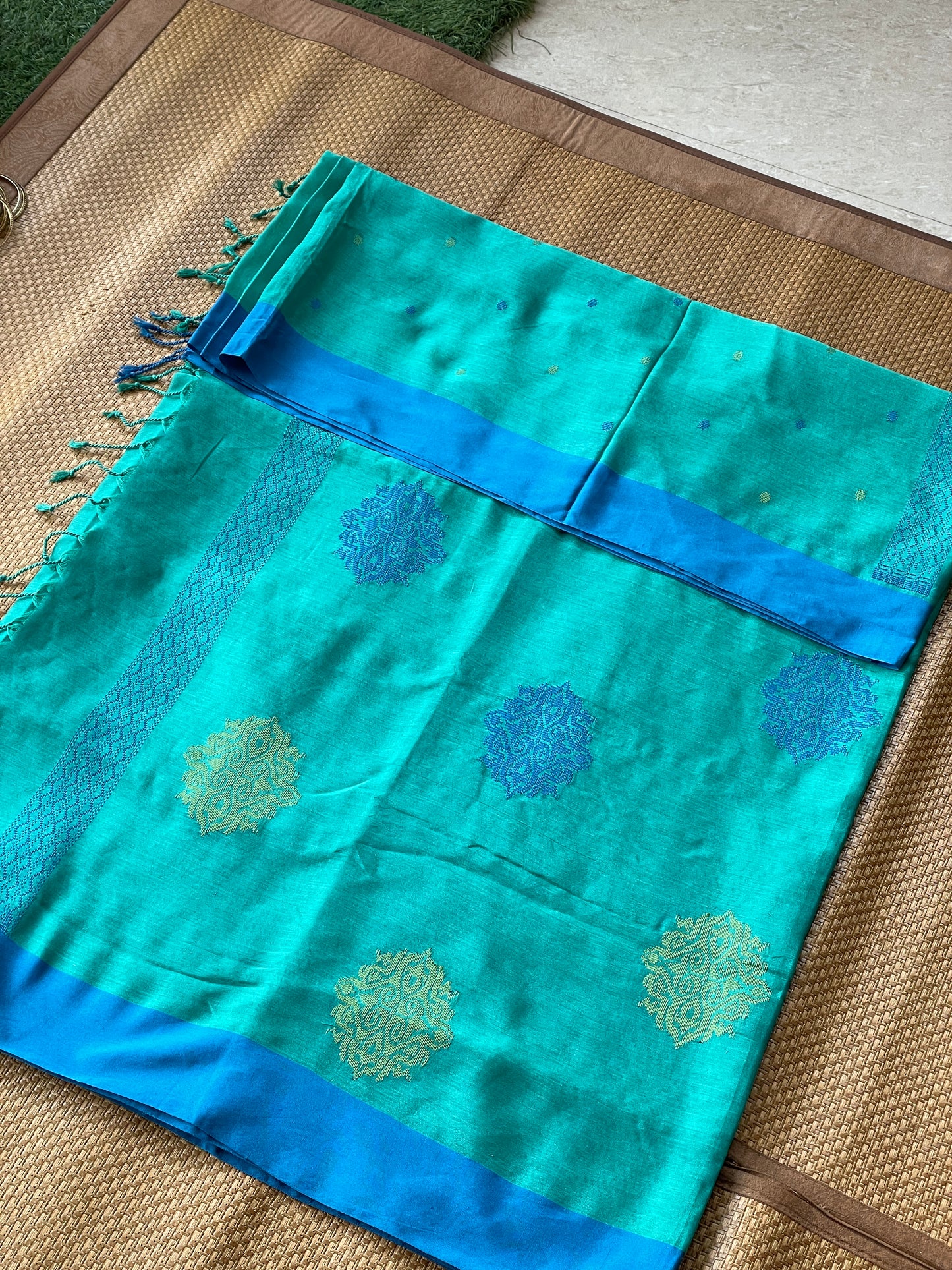 Teal Mercerised Cotton Saree