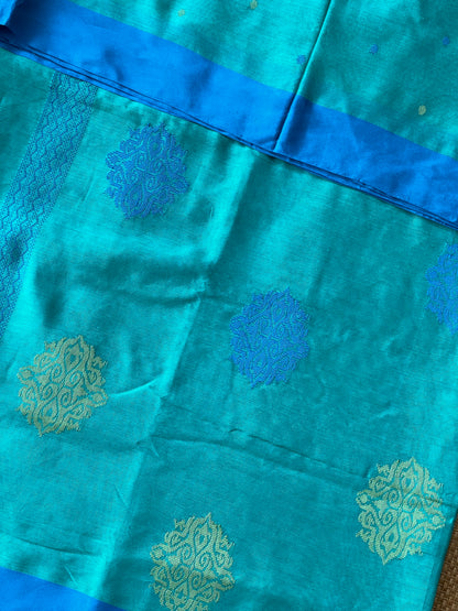 Teal Mercerised Cotton Saree