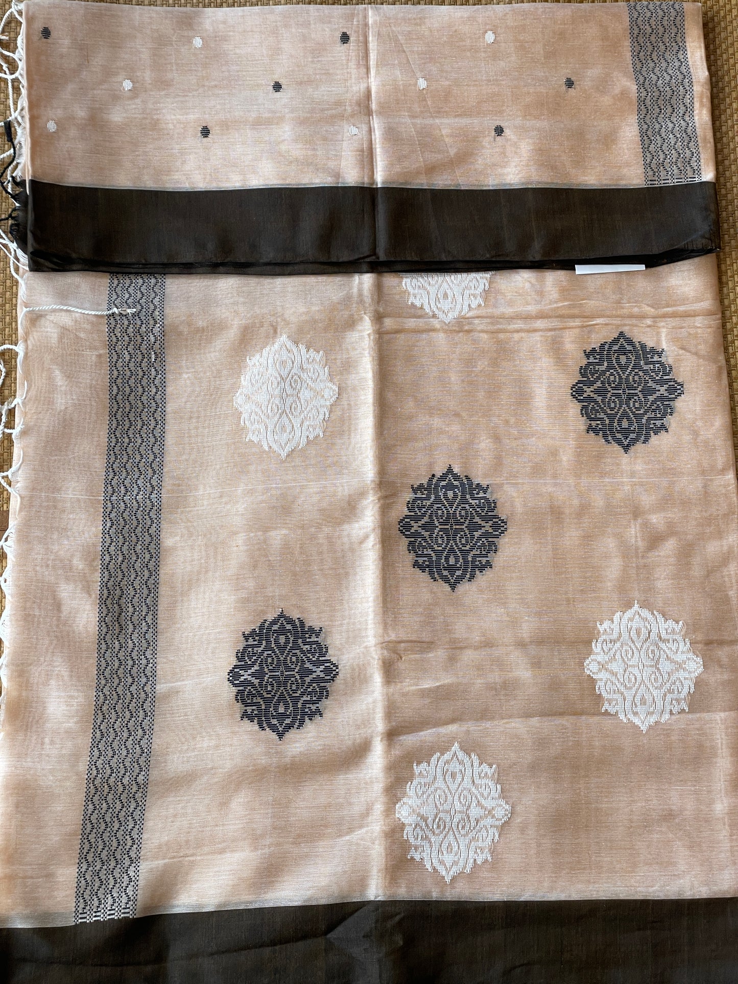 Beige Mercerised Cotton Saree