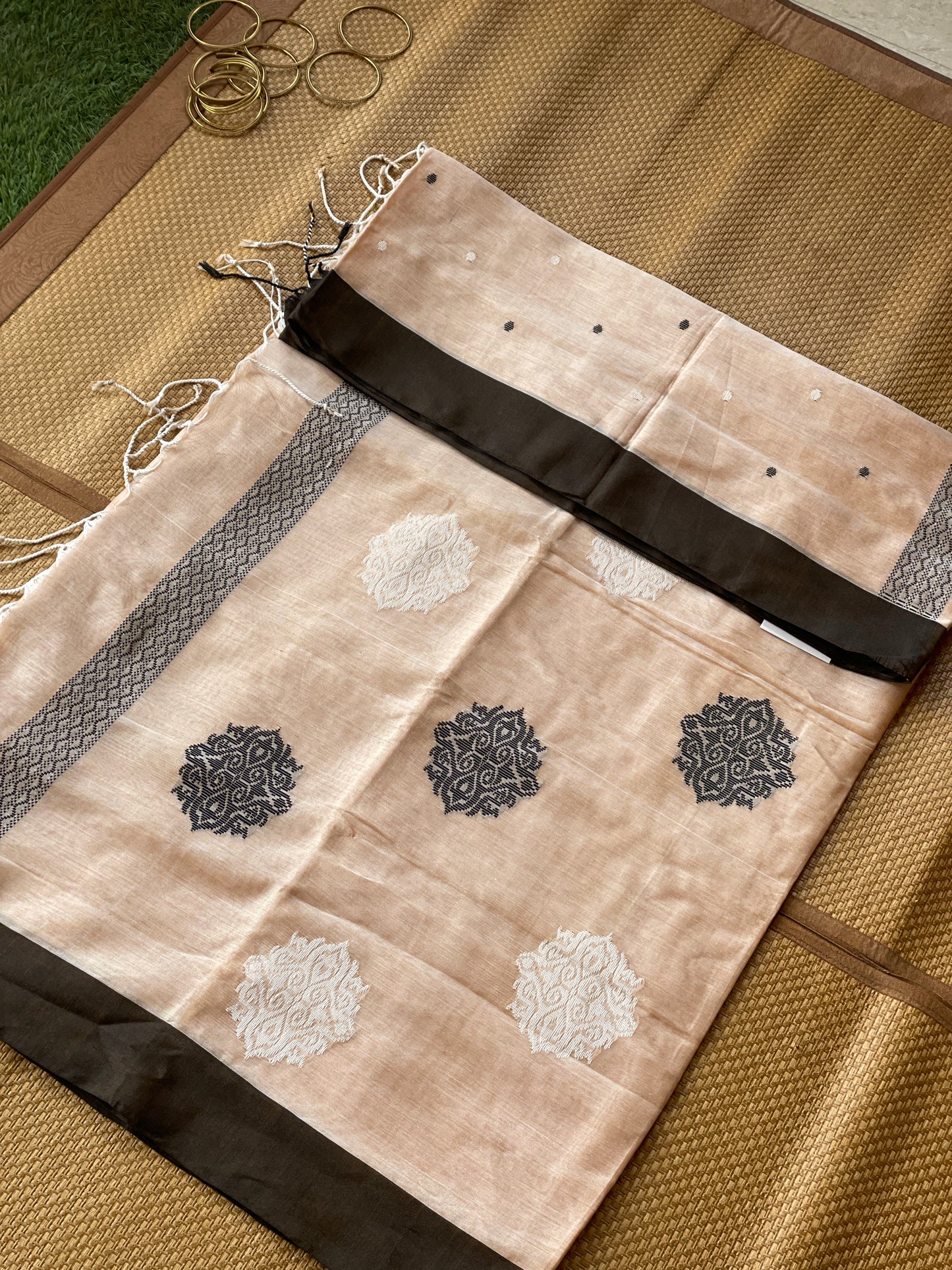 Beige Mercerised Cotton Saree