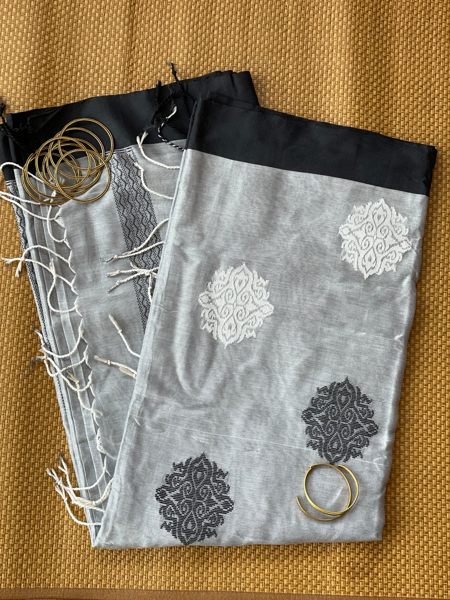 Grey Mercerised Cotton Saree