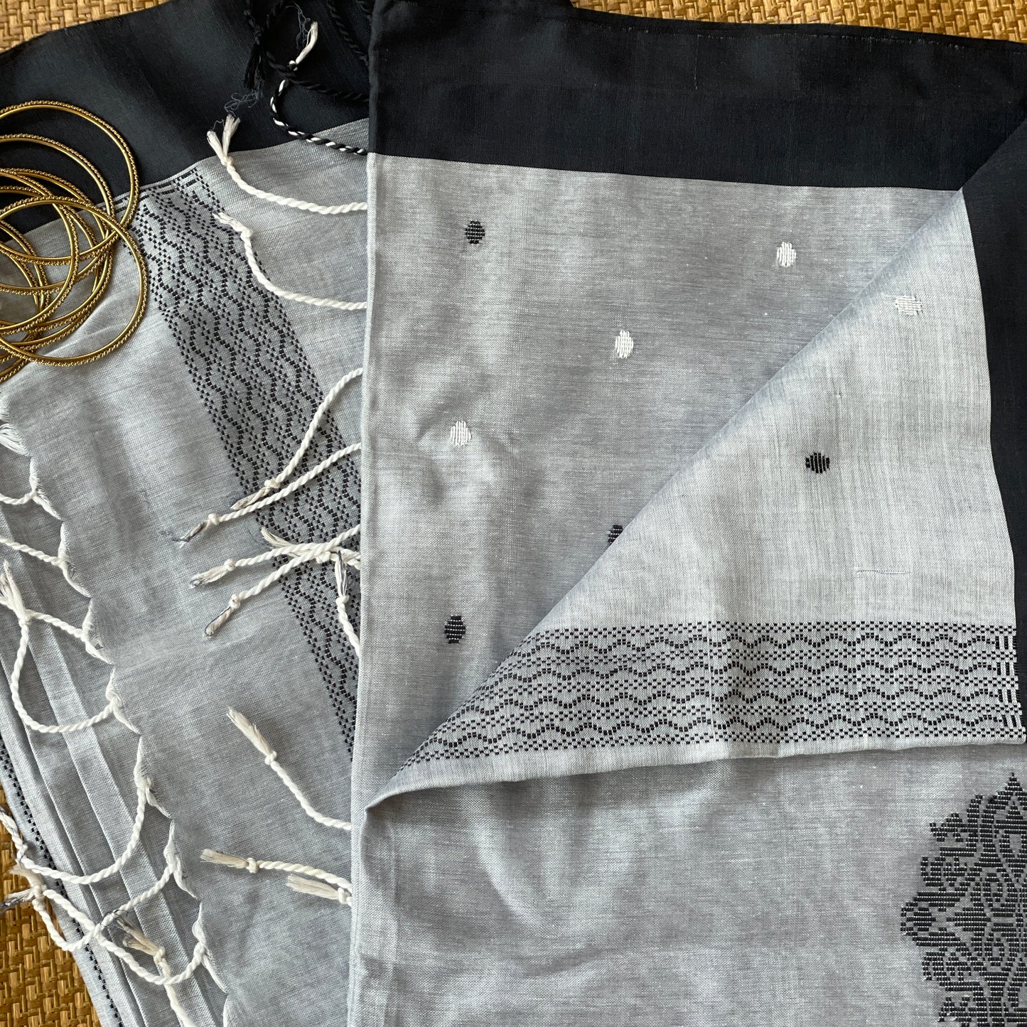 Grey Mercerised Cotton Saree