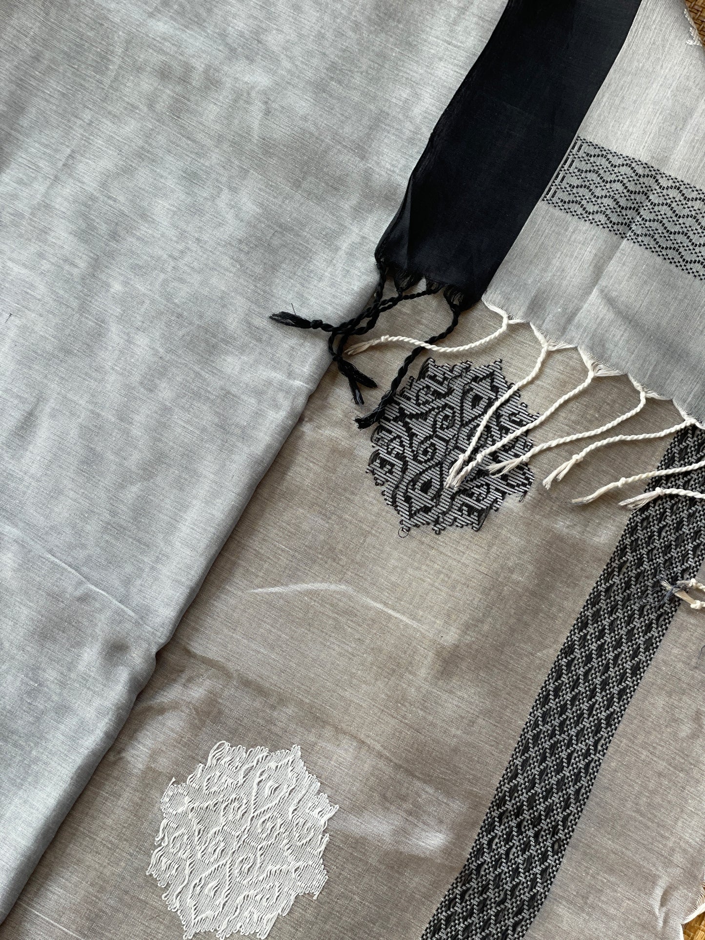 Grey Mercerised Cotton Saree