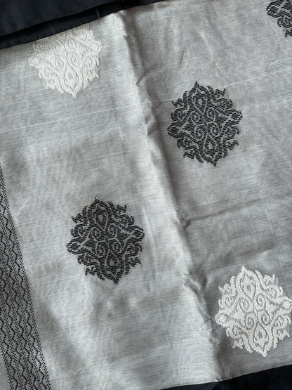 Grey Mercerised Cotton Saree