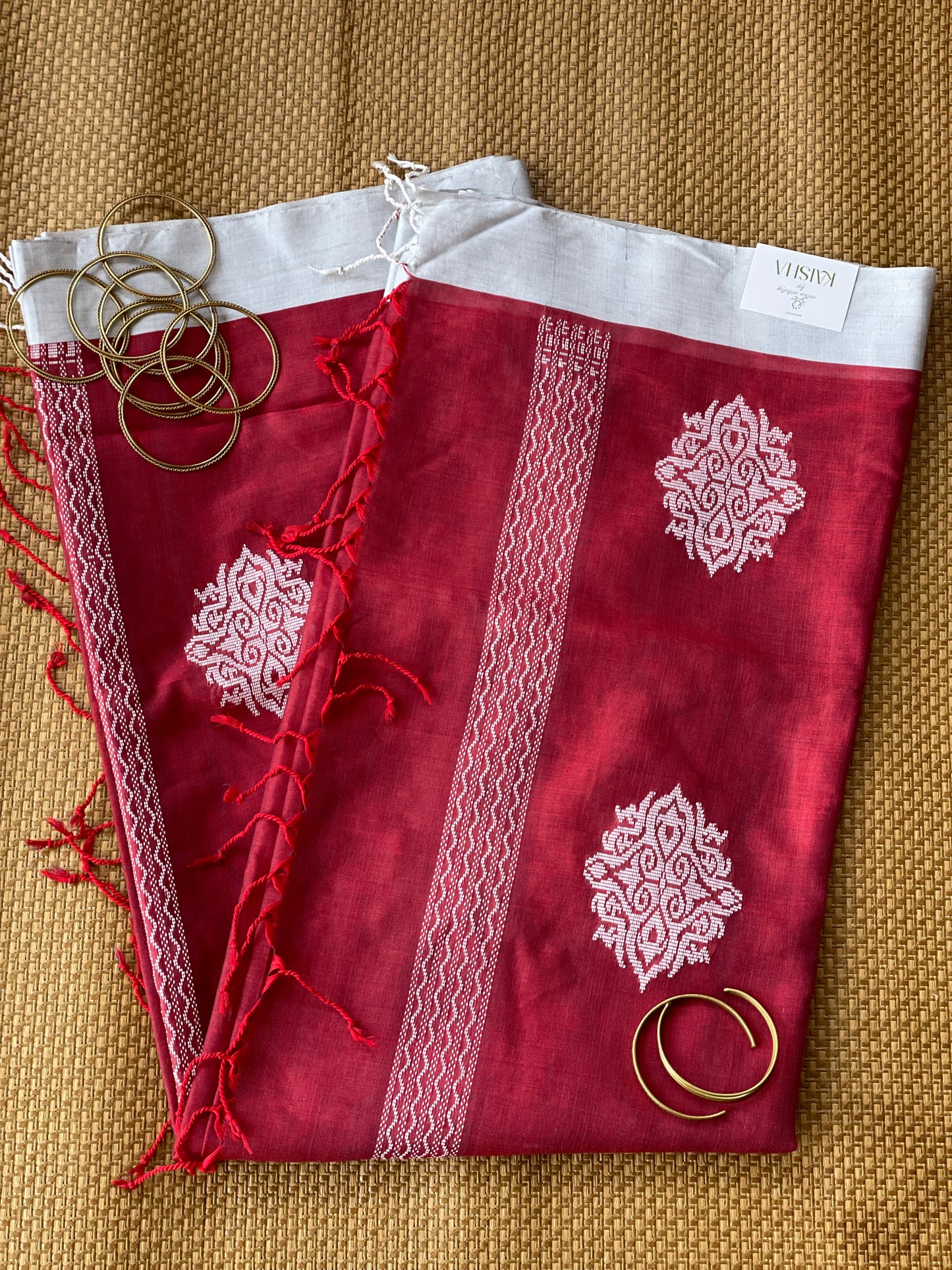 Crimson Red Mercerised Cotton Saree