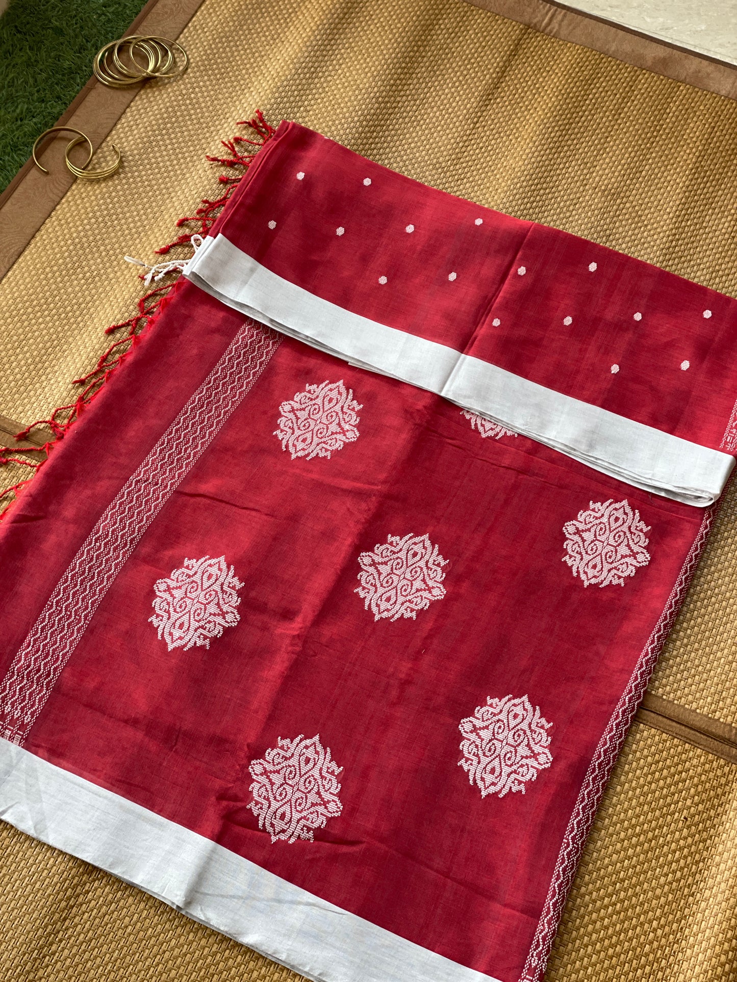 Crimson Red Mercerised Cotton Saree