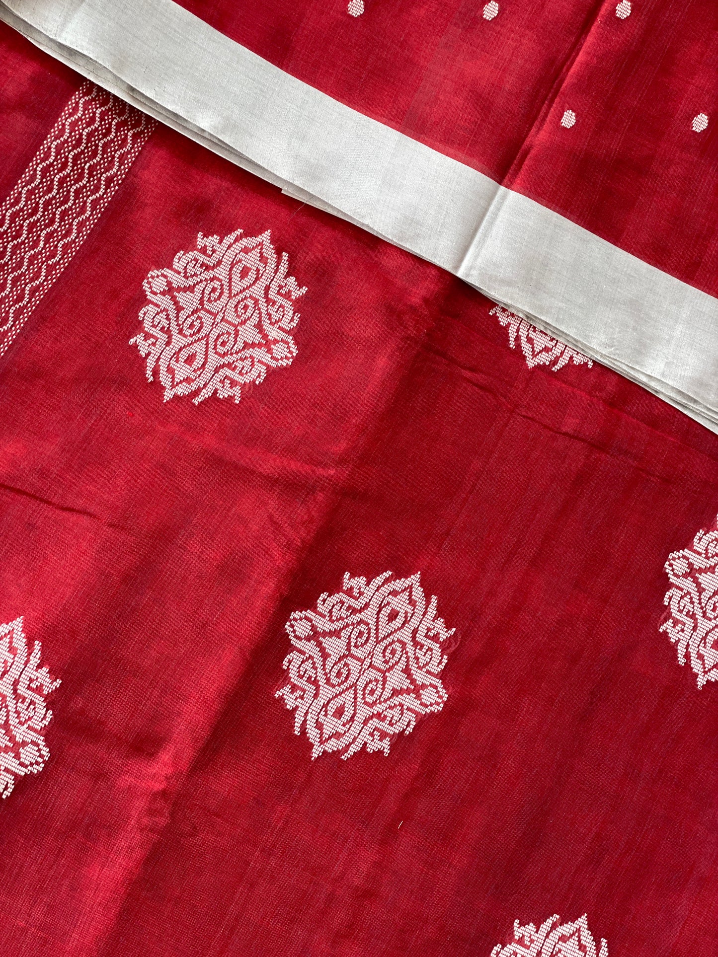 Crimson Red Mercerised Cotton Saree