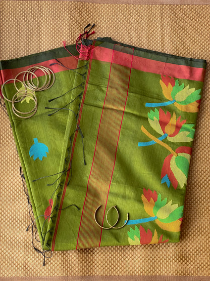 Henna Cotton Silk Saree With Floral Motifs