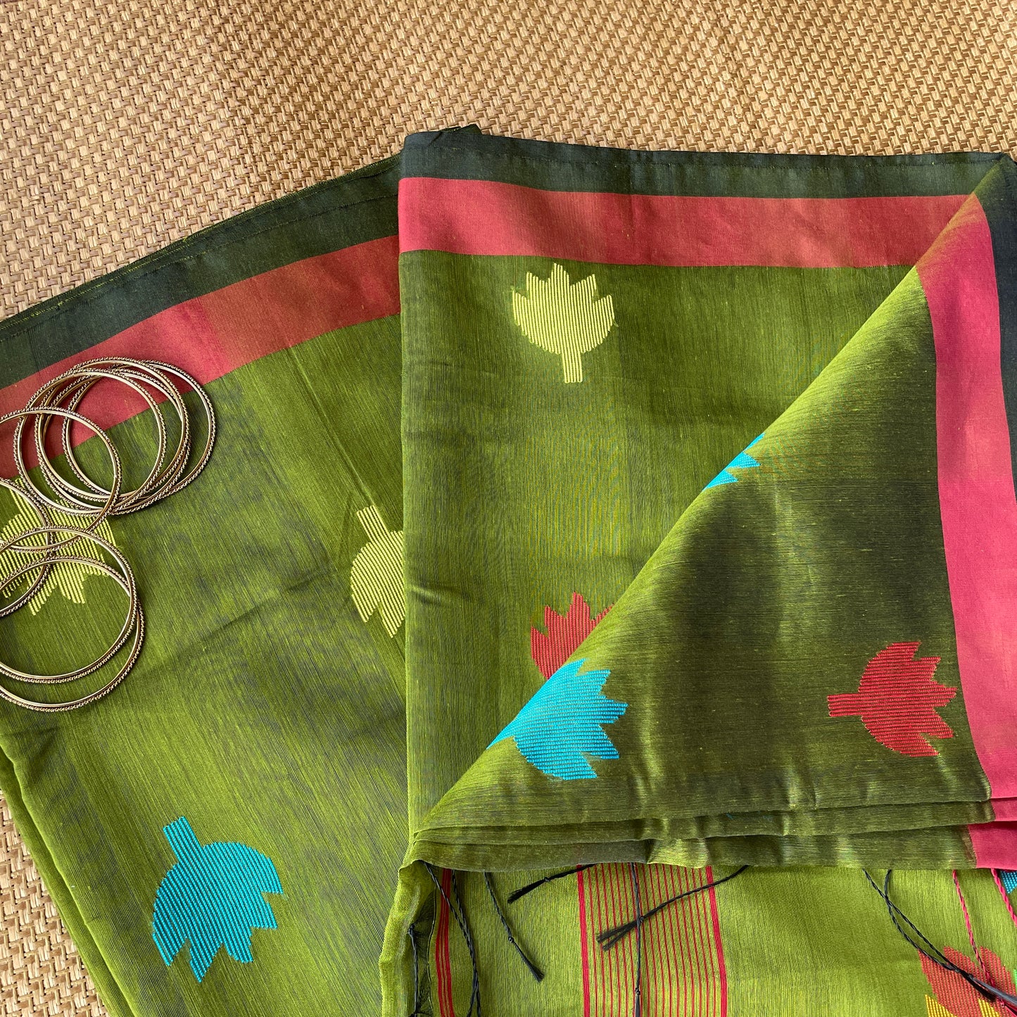 Henna Cotton Silk Saree With Floral Motifs