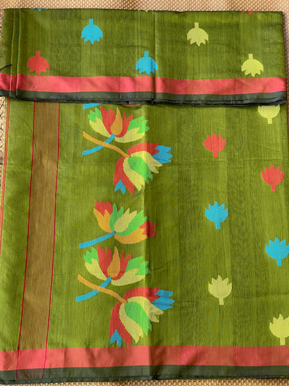 Henna Cotton Silk Saree With Floral Motifs