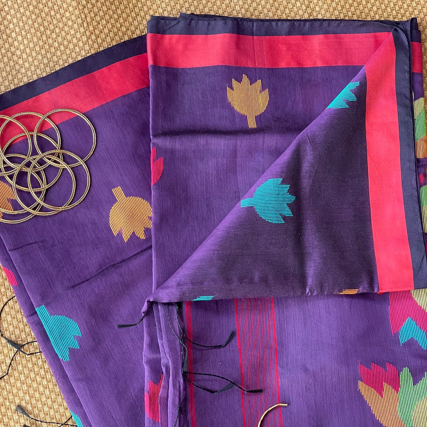 Purple Cotton Silk Saree With Floral Motifs