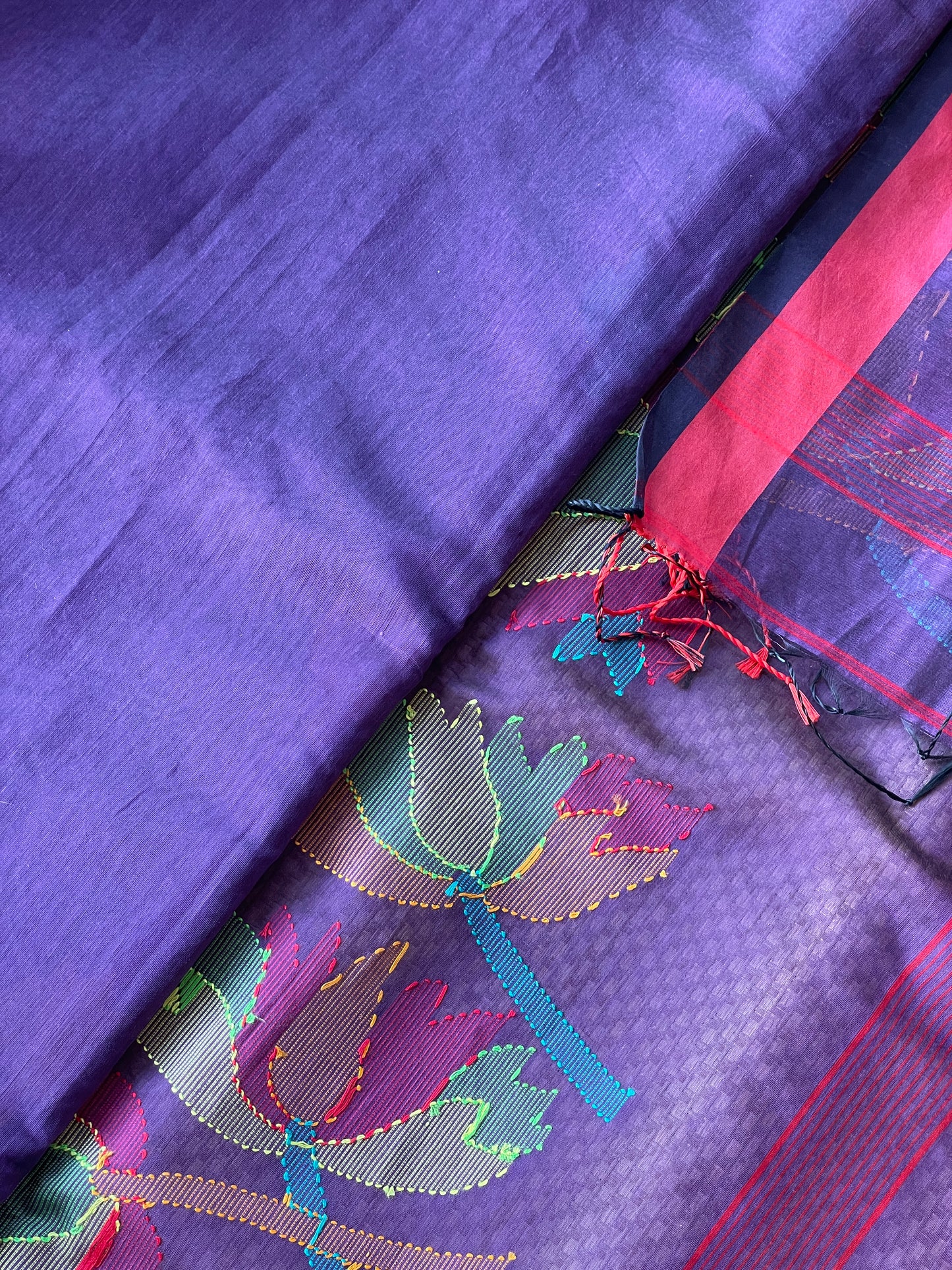Purple Cotton Silk Saree With Floral Motifs
