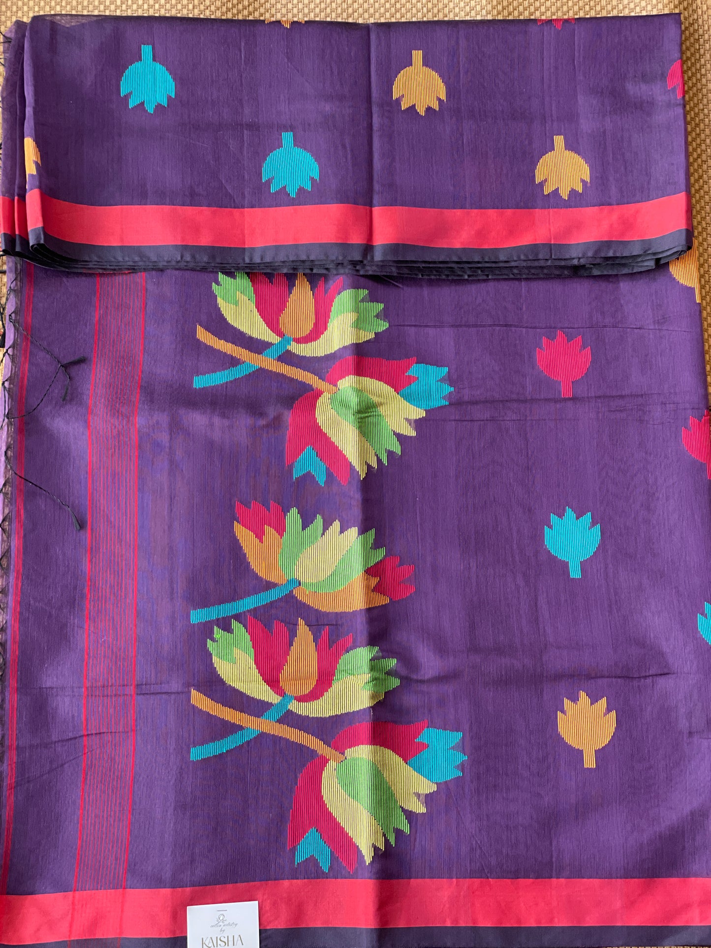 Purple Cotton Silk Saree With Floral Motifs