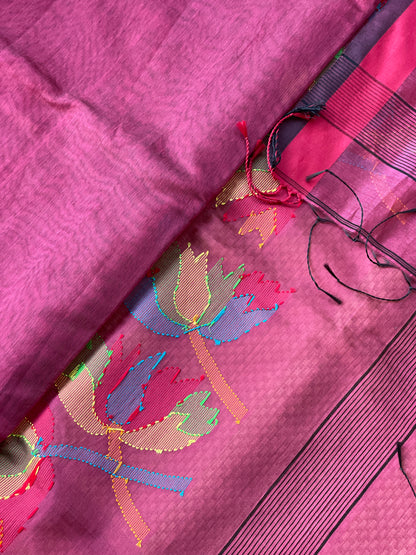Maroon Cotton Silk Saree With Floral Motifs