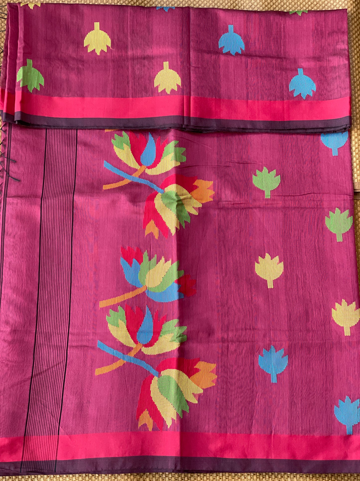 Maroon Cotton Silk Saree With Floral Motifs