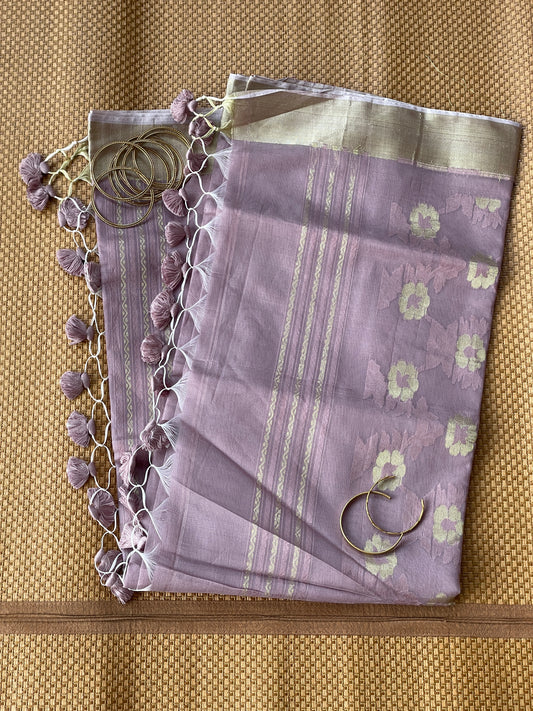 Mauve Jacquard Cotton Silk Saree with Zari border