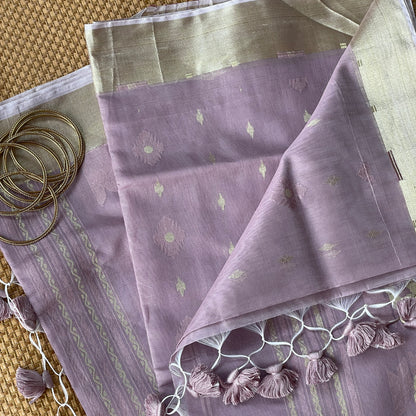 Mauve Jacquard Cotton Silk Saree with Zari border