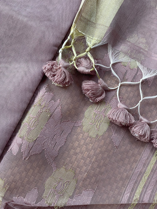 Mauve Jacquard Cotton Silk Saree with Zari border