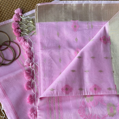 Pink Cottoncandy Jacquard Cotton Silk Saree with Zari border