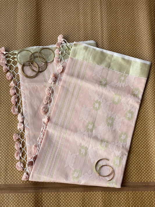 Beige Ivory Jacquard Cotton Silk Saree with Zari border