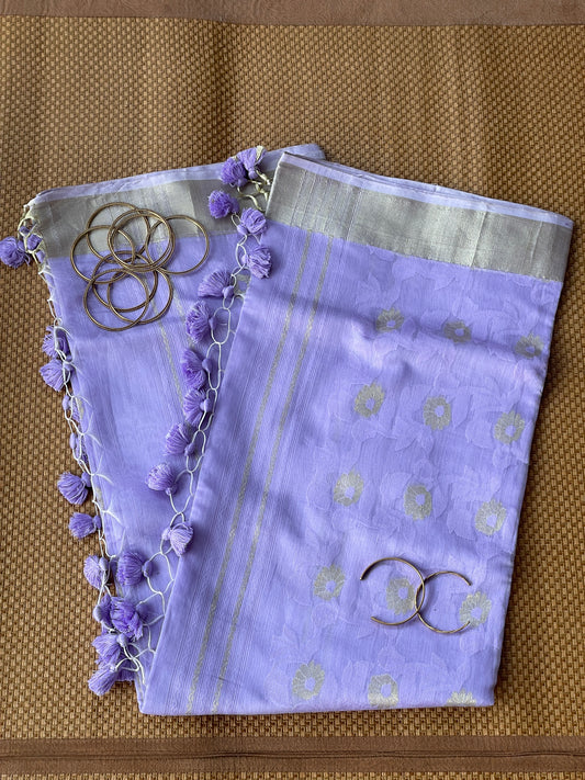 Purple Jacquard Cotton Silk Saree with Zari border
