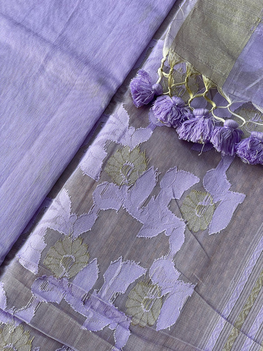 Purple Jacquard Cotton Silk Saree with Zari border