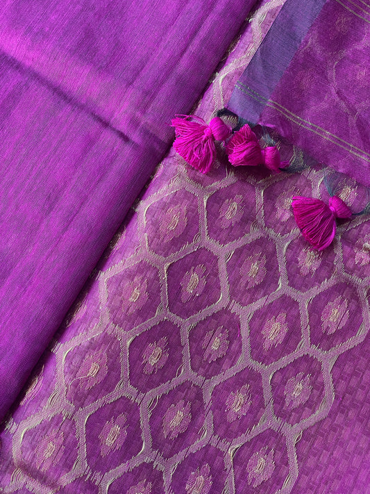 Violet Cotton Silk Saree