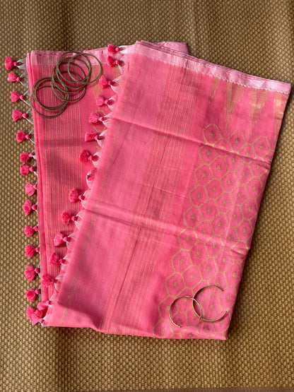 Sunset Pink Cotton Silk Saree