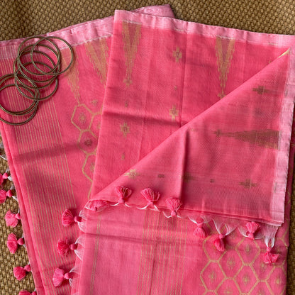 Sunset Pink Cotton Silk Saree