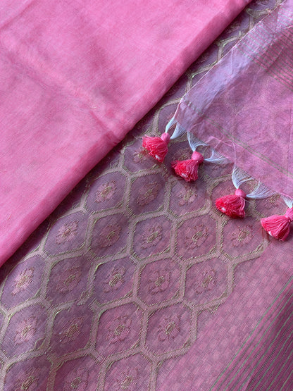 Sunset Pink Cotton Silk Saree