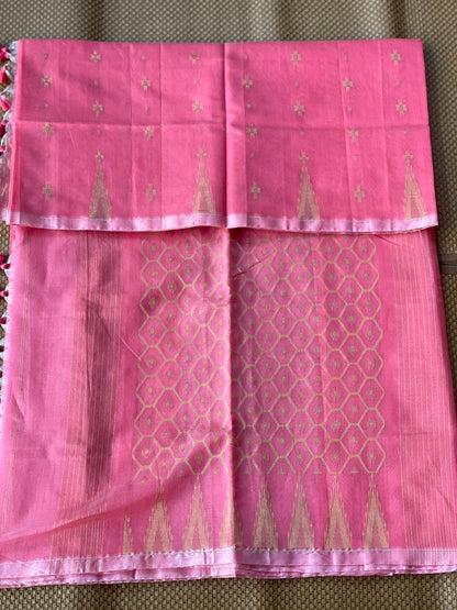 Sunset Pink Cotton Silk Saree
