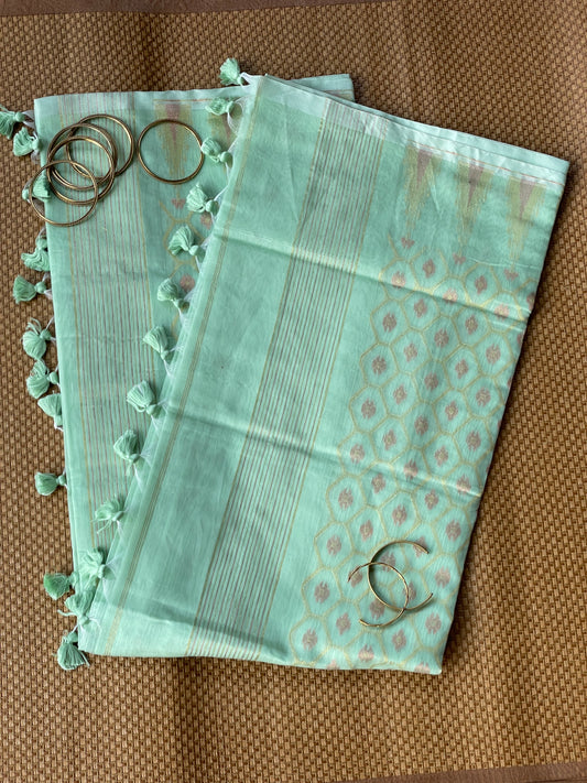 Sea Green Dual Zari Cotton Silk Saree