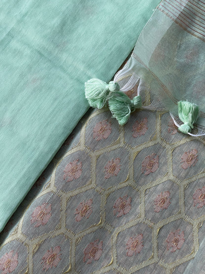 Sea Green Dual Zari Cotton Silk Saree