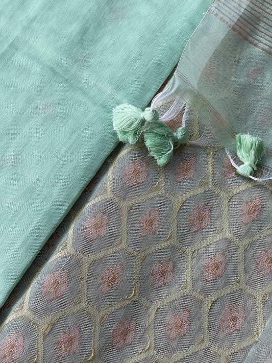 Sea Green Dual Zari Cotton Silk Saree